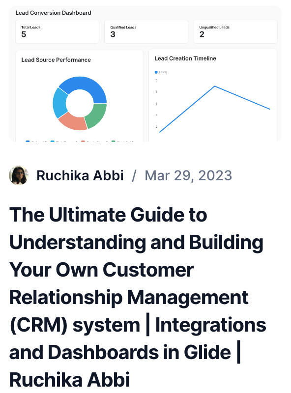 Learn how to set up integrations and dashboards in Glide to build a comprehensive CRM system that meets your specific needs. This ultimate guide will provide you with the tools you need to create a custom CRM system that can help you manage customer relati